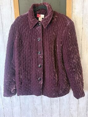 Vintage JM Collection Sz 14 Crushed Quilted Wine button jacket